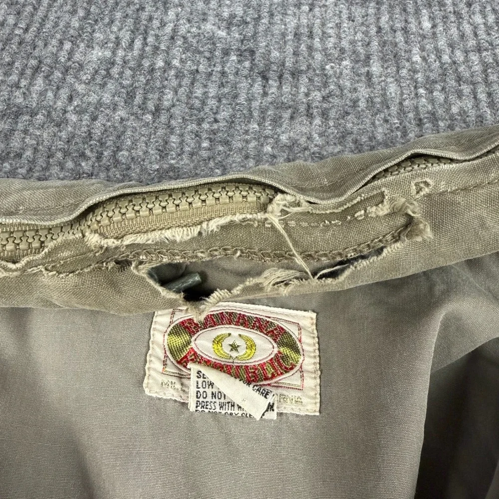 Vtg Banana Republic Safari Vest Mens XL Khaki Zip Hood Utility Fishing Cotton